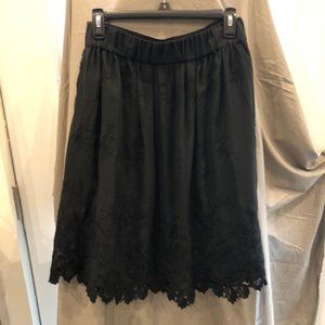 Eva Mendes Partial Elastic Waist Pleated Black Lace Skirt Size S